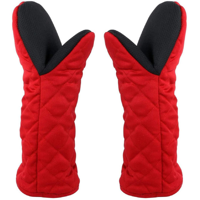 MingshanAncient Puppet Oven Mitts Red Cotton Neoprene NonSlip Rubber